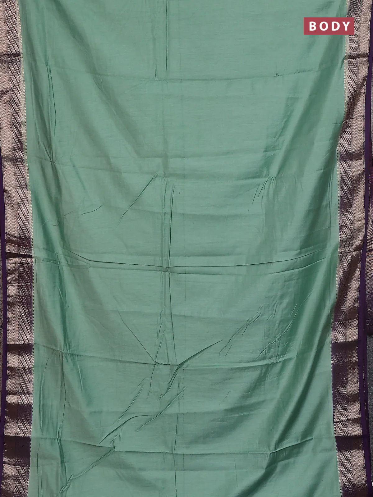 Semi mangalgiri saree pastel green and purple with plain body and zari woven border - Image 2