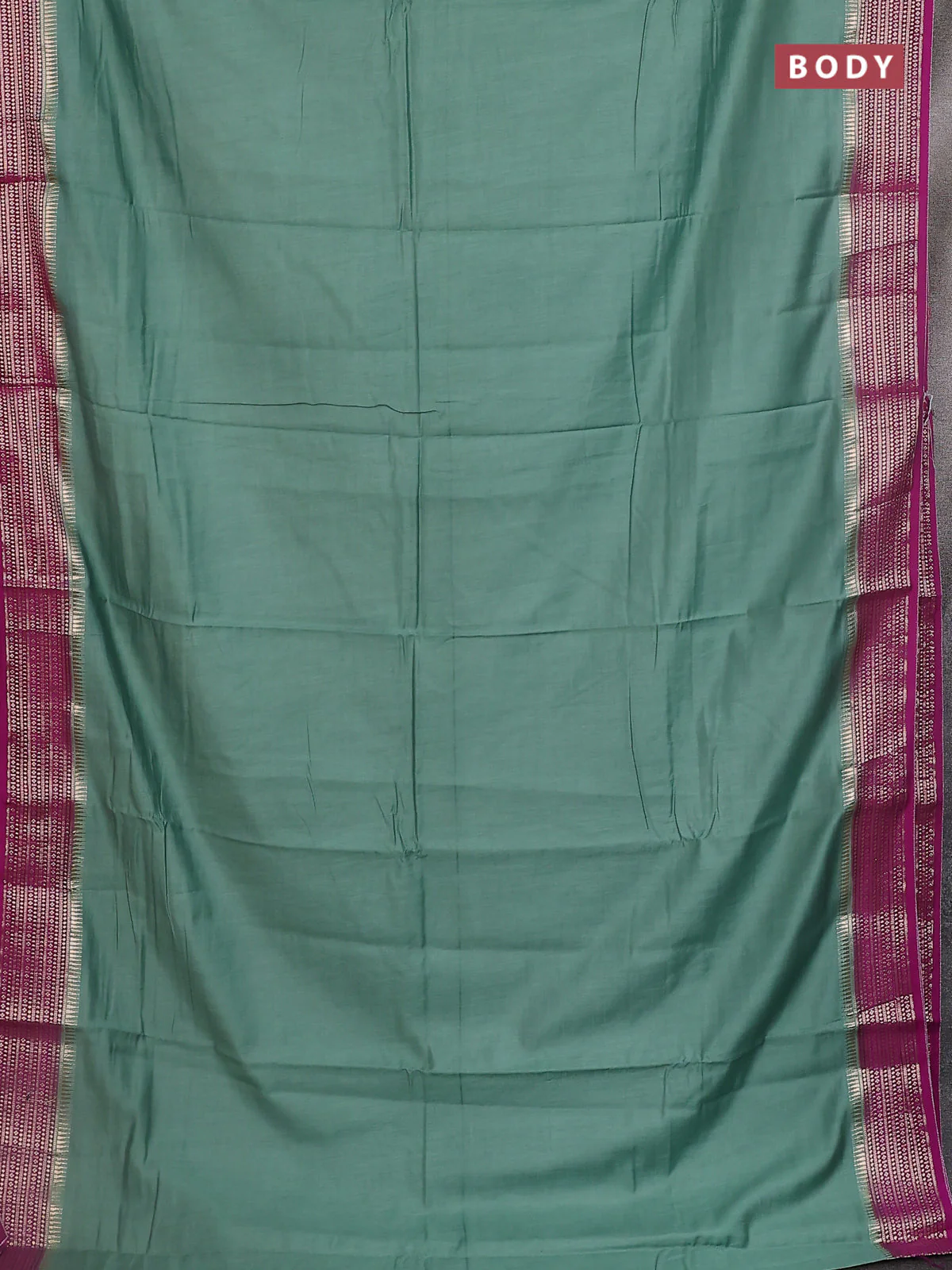 Semi mangalgiri saree pastel green and purple with plain body and zari woven border - Image 2