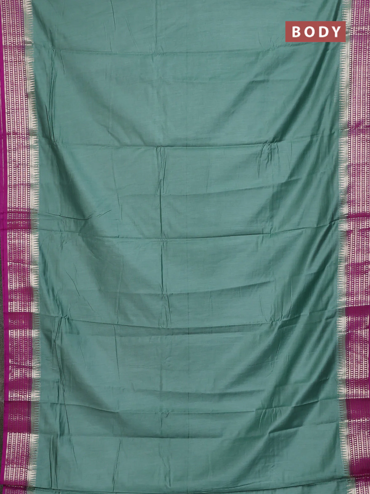 Semi mangalgiri saree pastel green and purple with plain body and zari woven border - Image 2