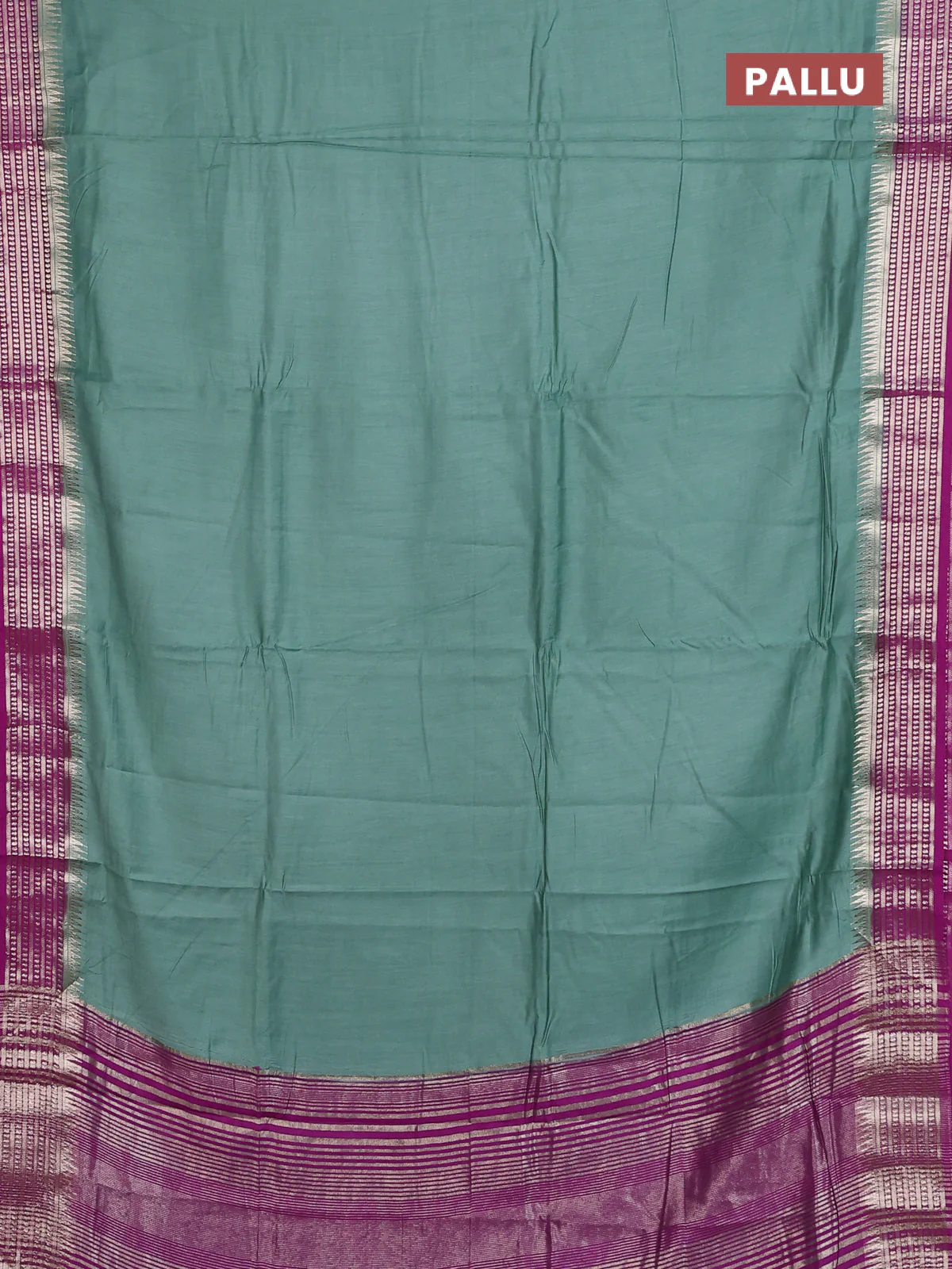 Semi mangalgiri saree pastel green and purple with plain body and zari woven border - Image 3