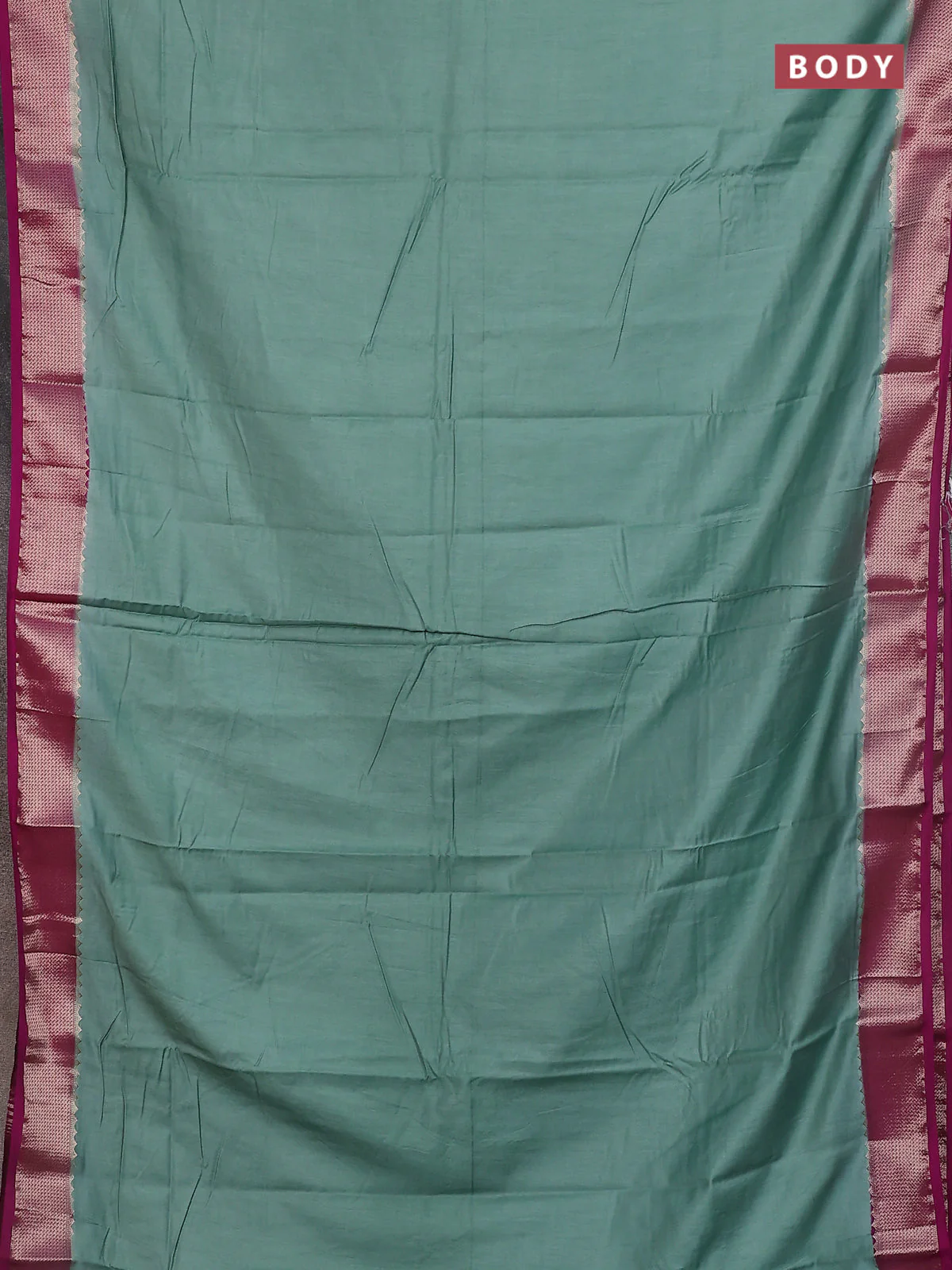 Semi mangalgiri saree pastel green and violet with plain body and zari woven border - Image 2