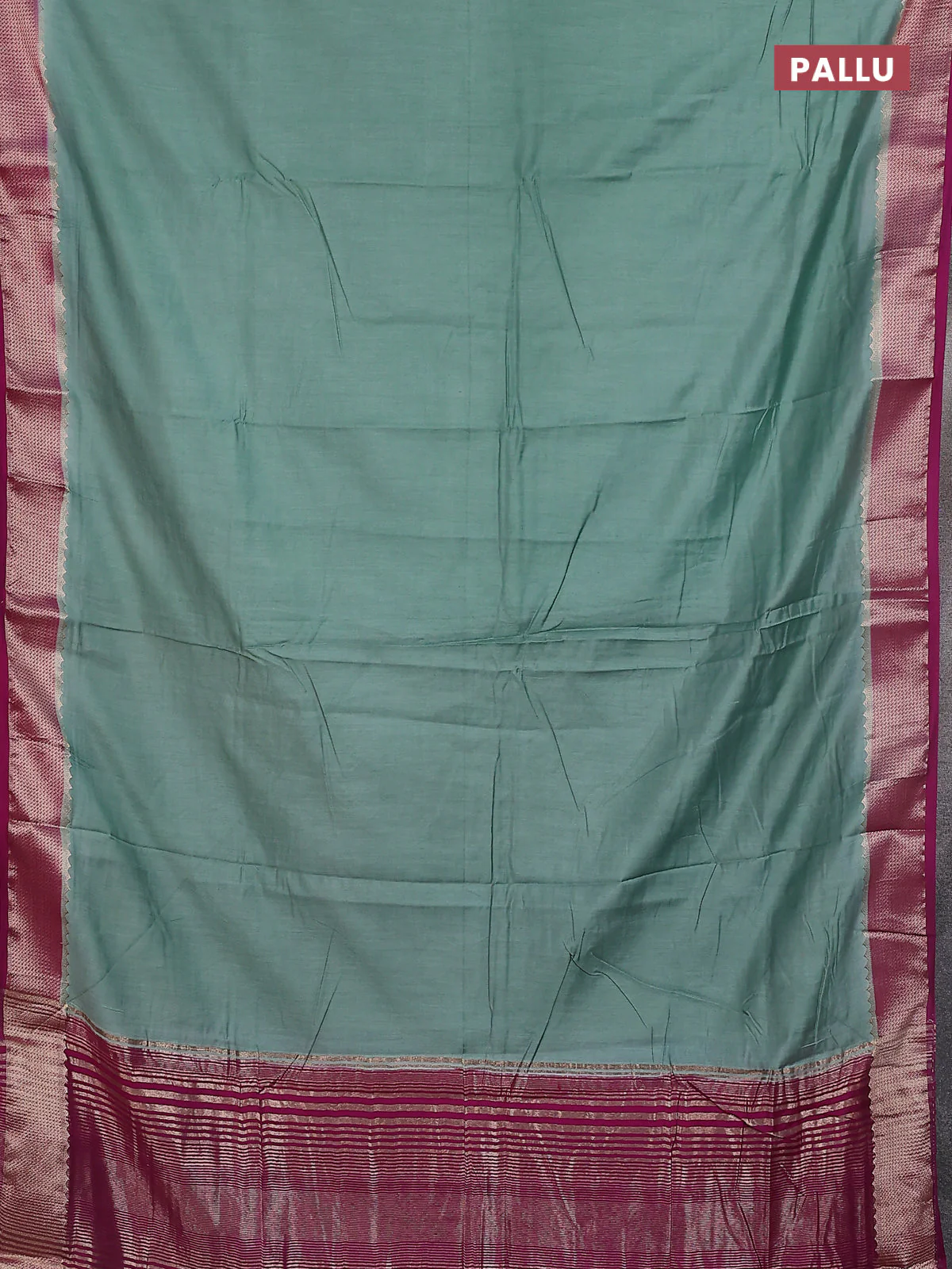 Semi mangalgiri saree pastel green and violet with plain body and zari woven border - Image 3