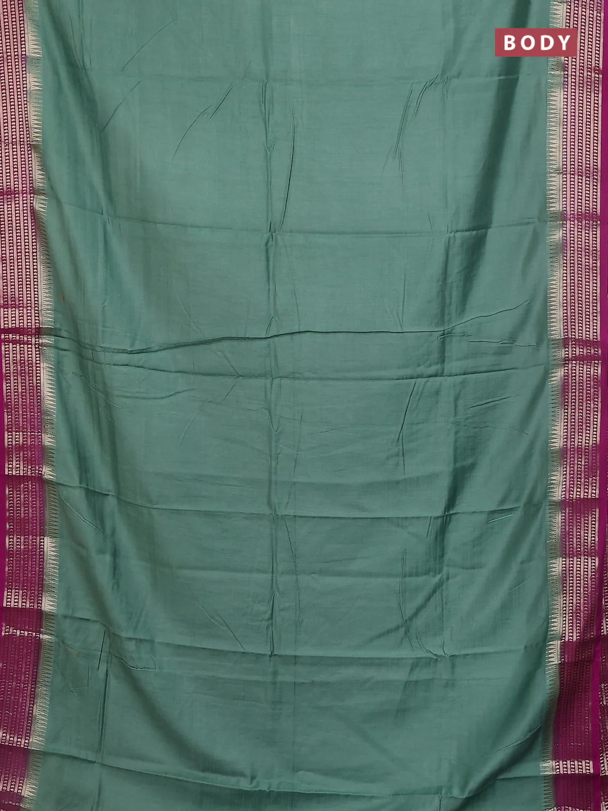 Semi mangalgiri saree pastel green and violet with plain body and zari woven border - Image 2