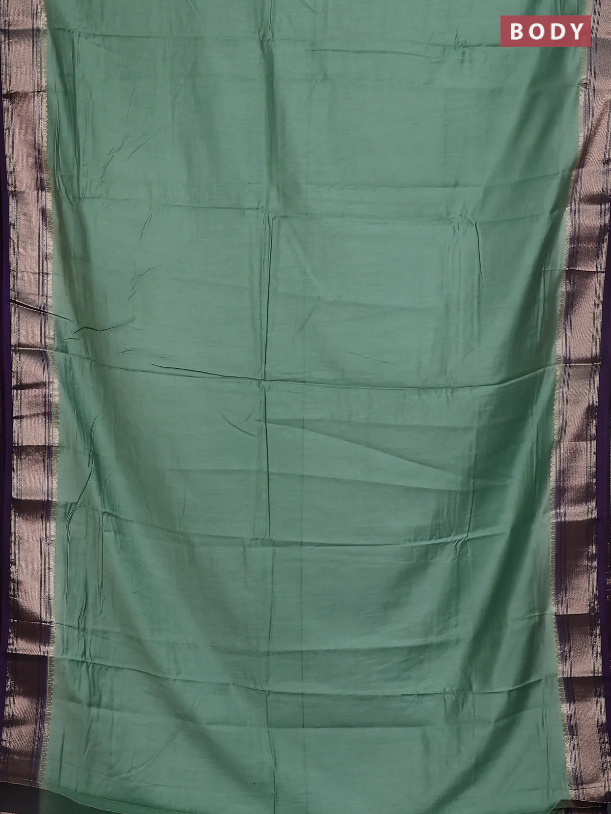 Semi mangalgiri saree pastel green and violet with plain body and zari woven border - Image 2