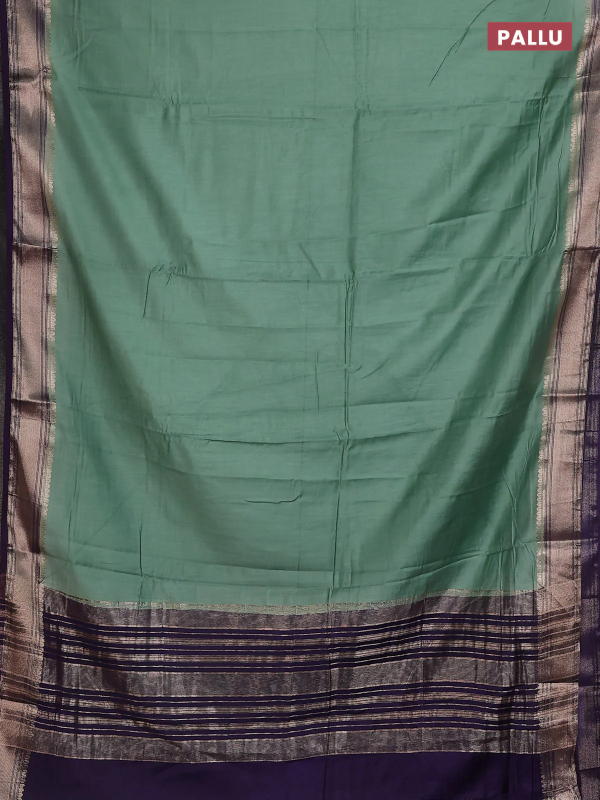 Semi mangalgiri saree pastel green and violet with plain body and zari woven border - Image 3