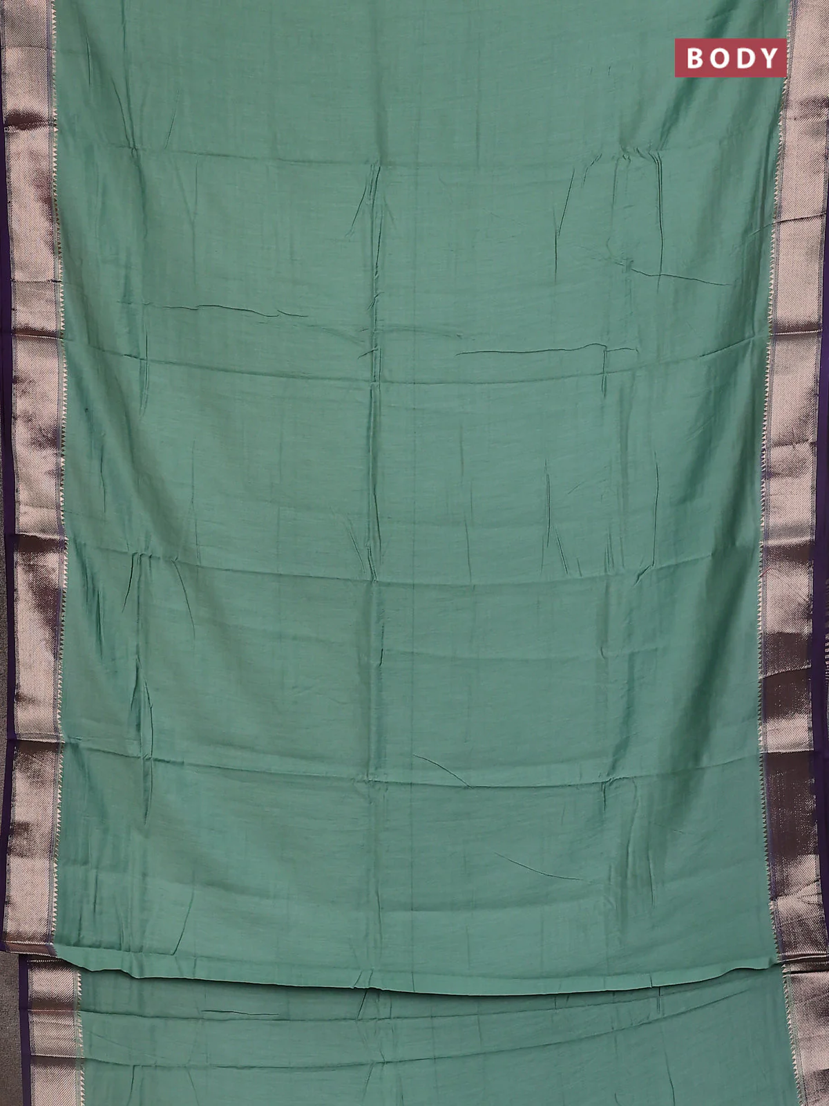 Semi mangalgiri saree pastel green and violet with plain body and zari woven border - Image 2