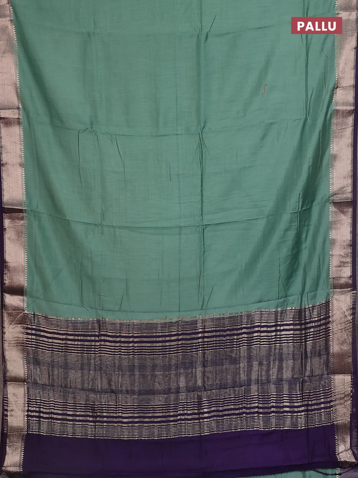Semi mangalgiri saree pastel green and violet with plain body and zari woven border - Image 3