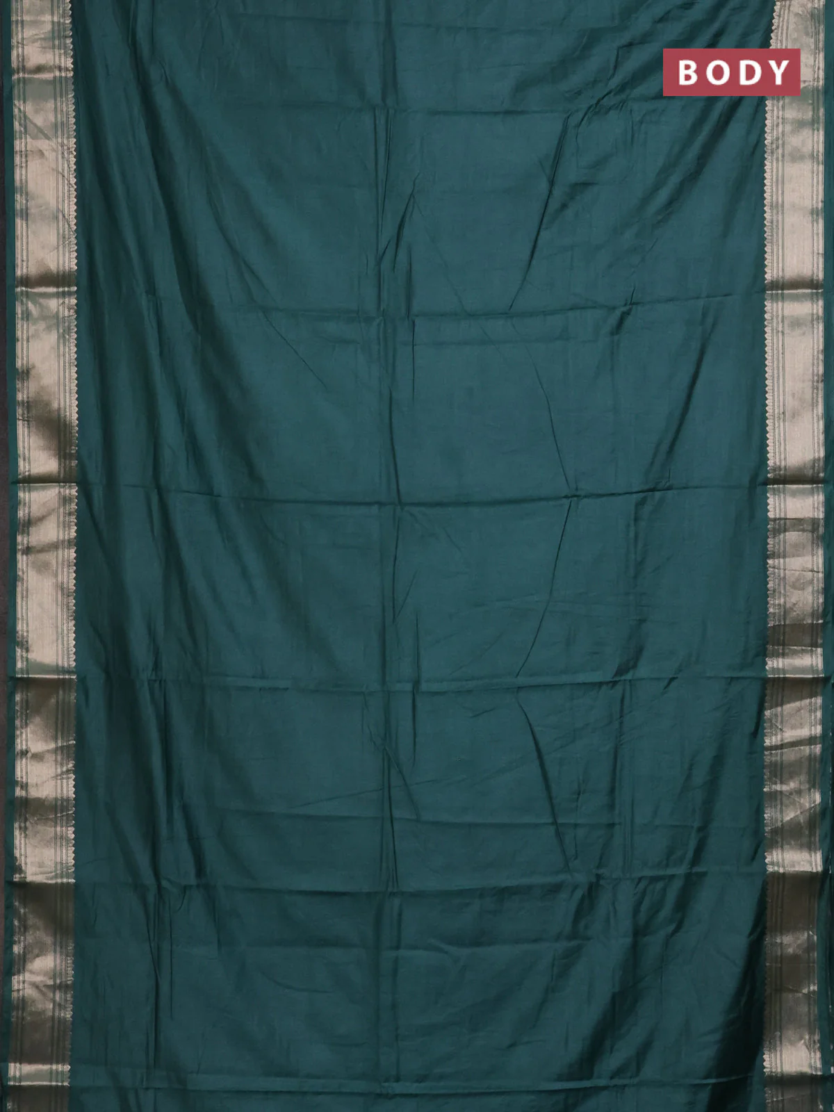 Semi mangalgiri saree peacock green with plain body and zari woven border - Image 2