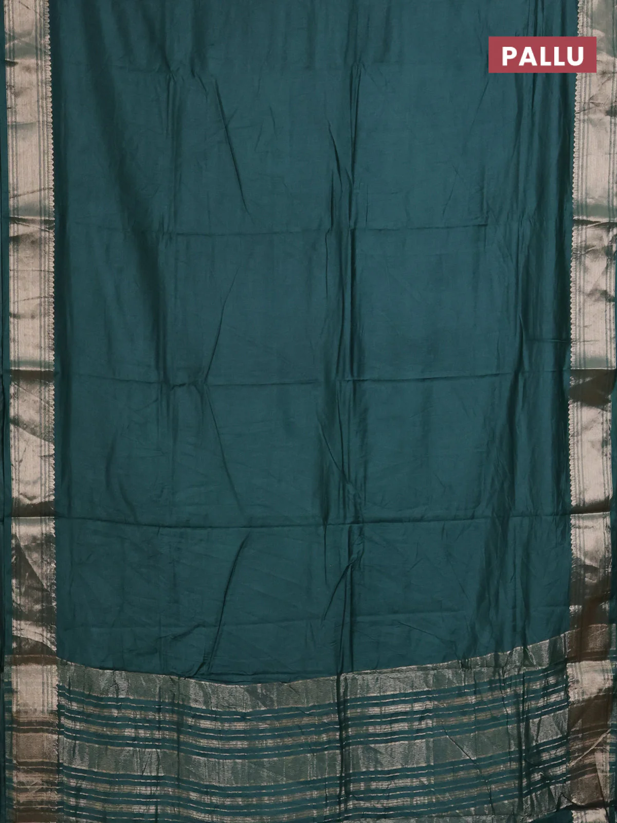 Semi mangalgiri saree peacock green with plain body and zari woven border - Image 3