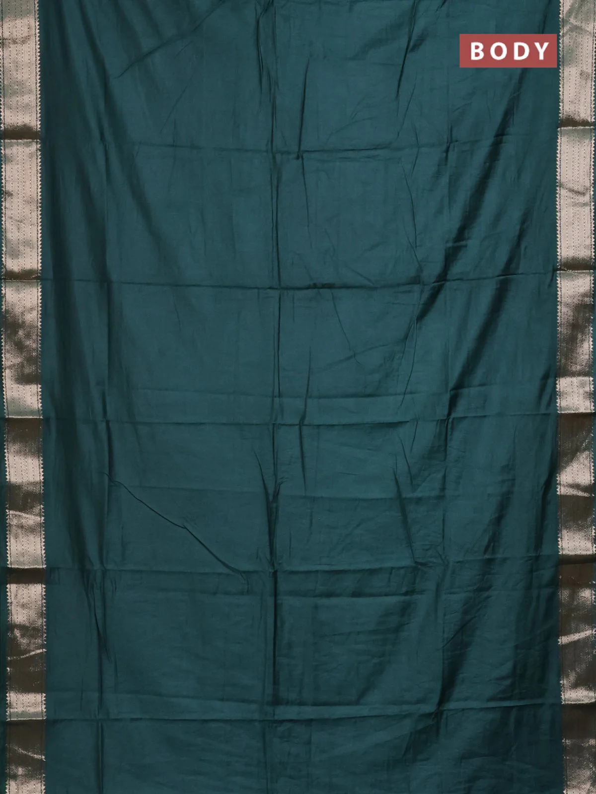 Semi mangalgiri saree peacock green with plain body and zari woven border - Image 2