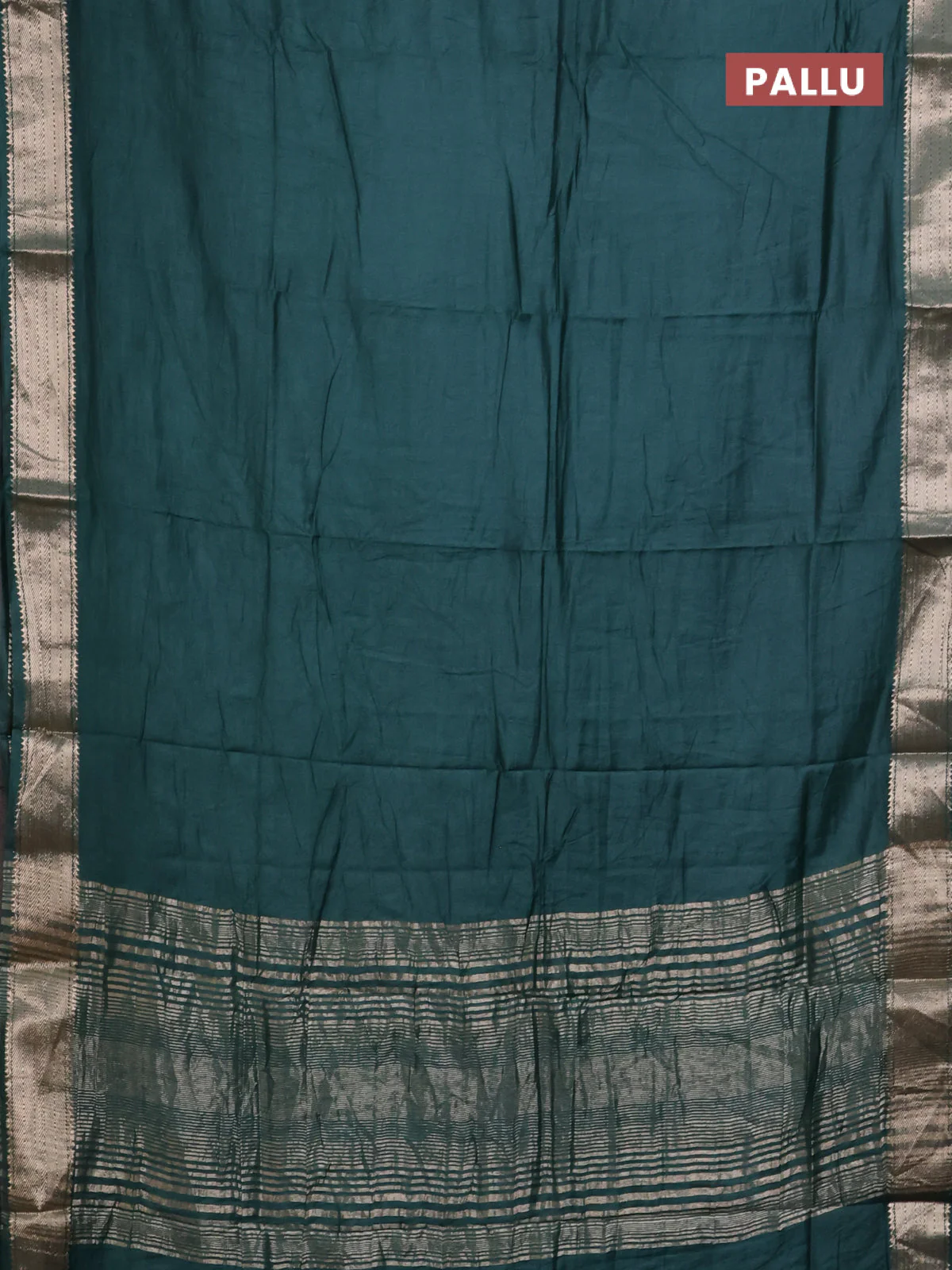Semi mangalgiri saree peacock green with plain body and zari woven border - Image 3