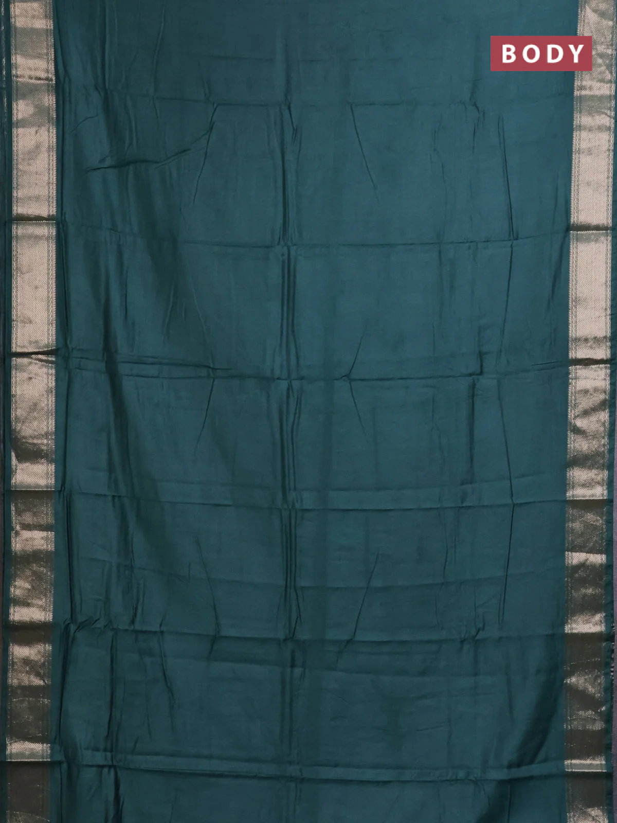 Semi mangalgiri saree peacock green with plain body and zari woven border - Image 2