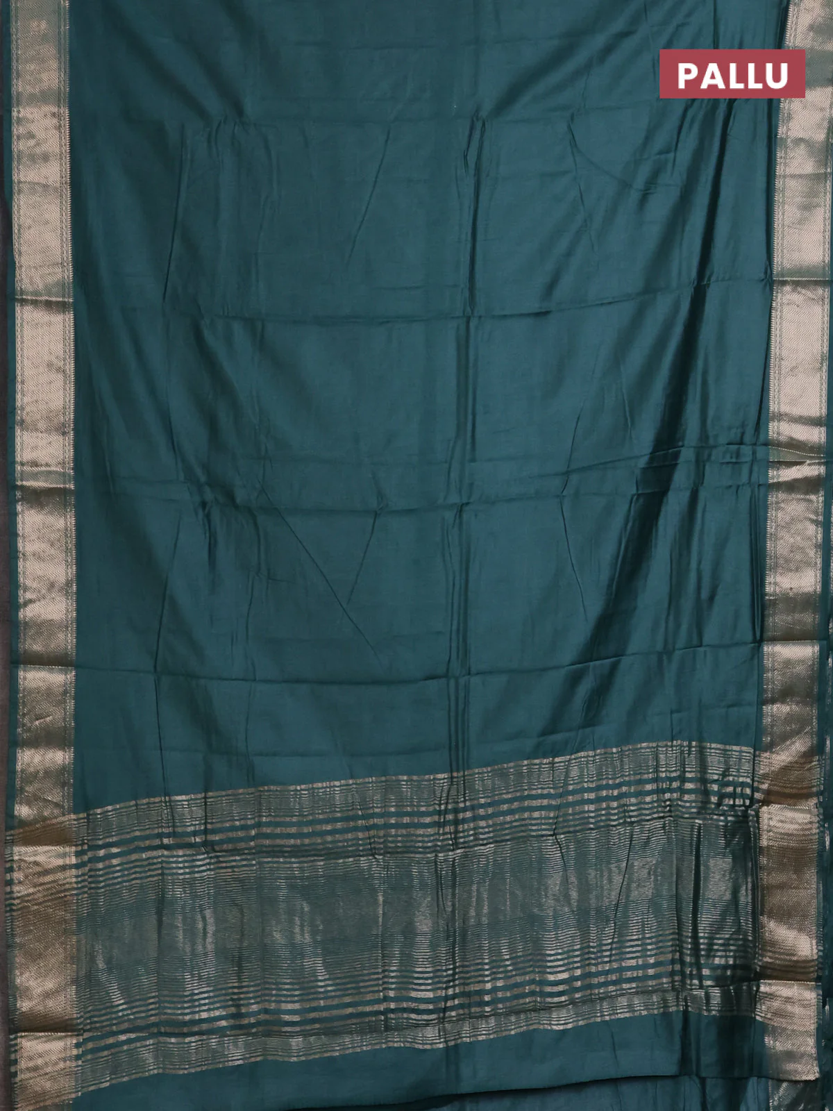 Semi mangalgiri saree peacock green with plain body and zari woven border - Image 3