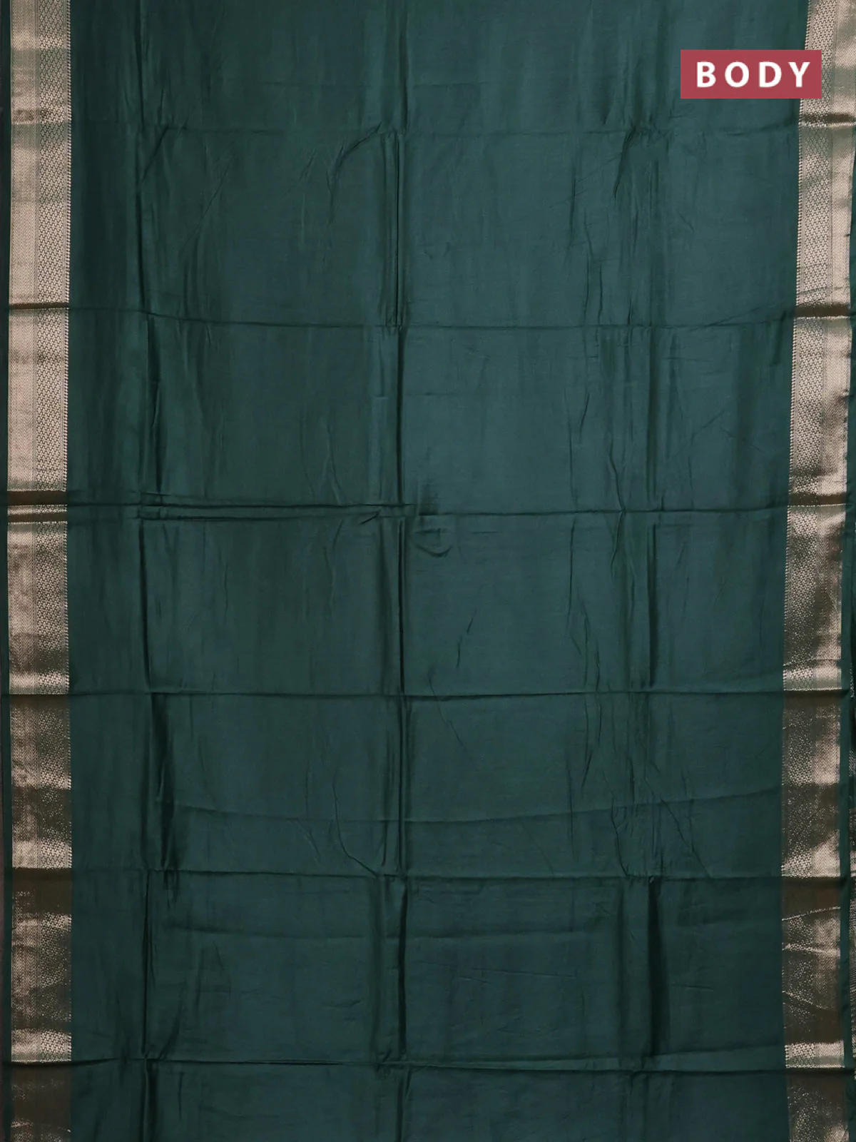 Semi mangalgiri saree peacock green with plain body and zari woven border - Image 2