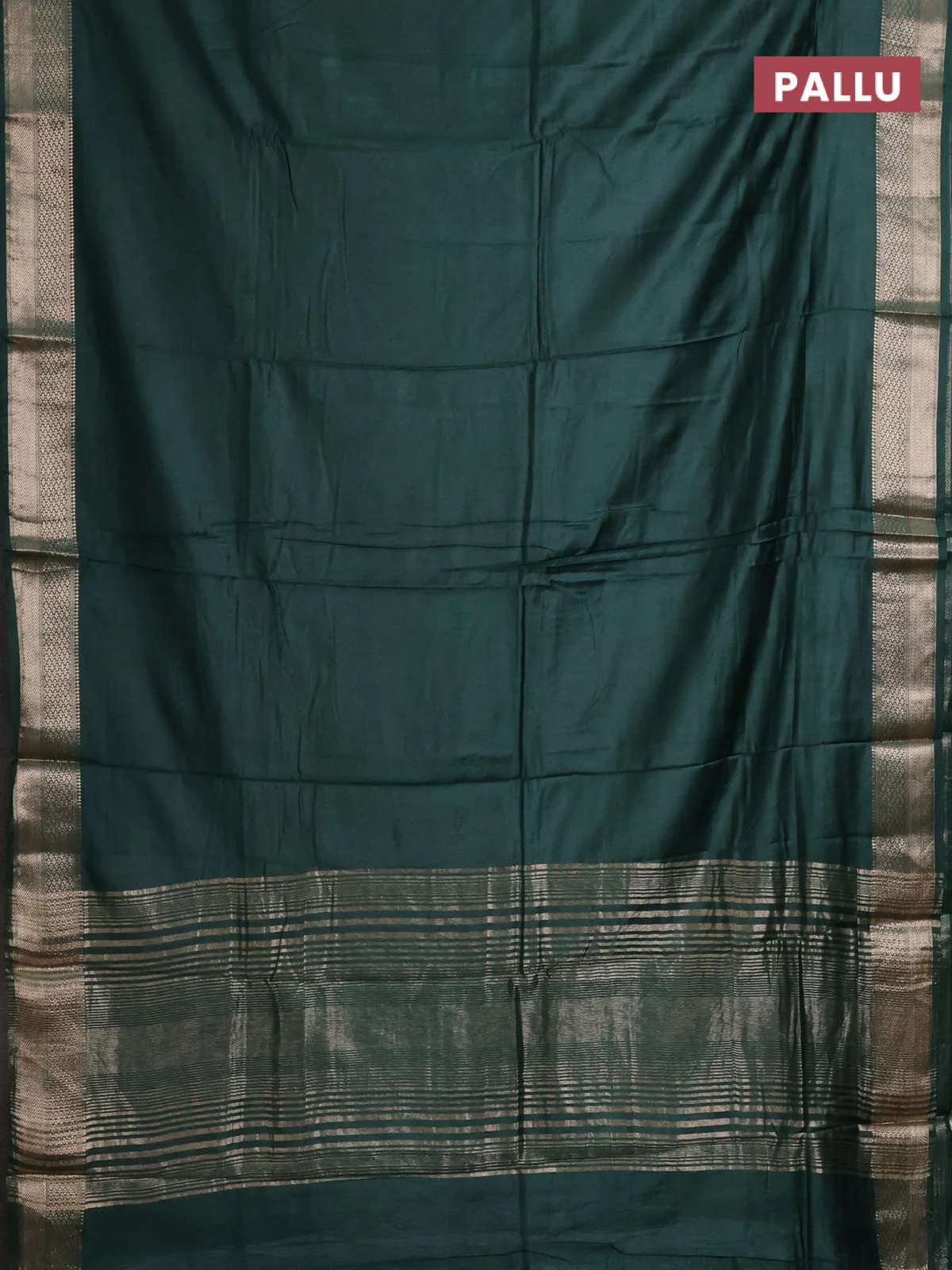 Semi mangalgiri saree peacock green with plain body and zari woven border - Image 3