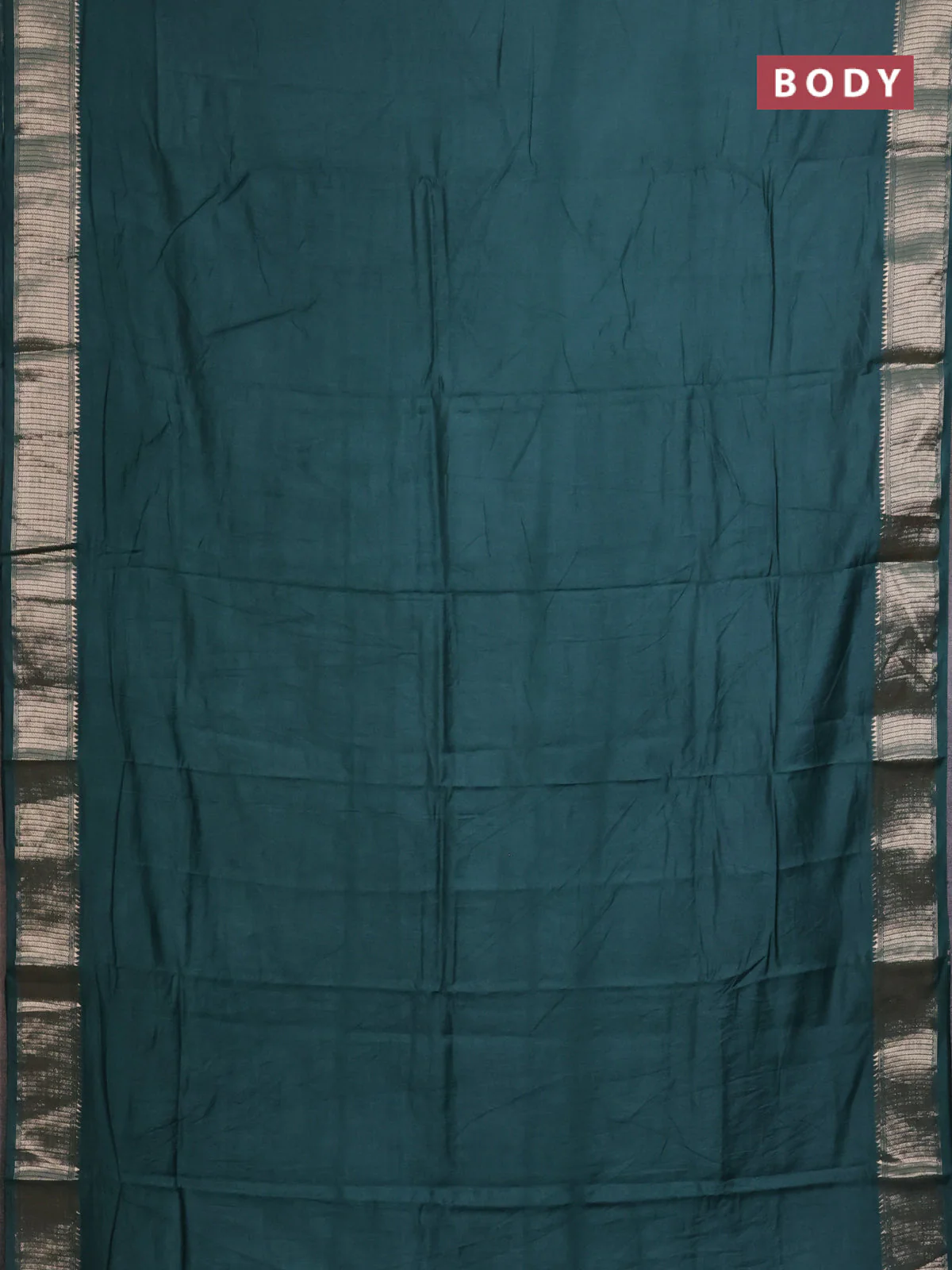 Semi mangalgiri saree peacock green with plain body and zari woven border - Image 2