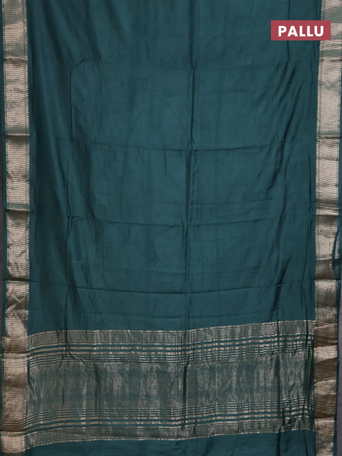Semi mangalgiri saree peacock green with plain body and zari woven border - Image 3