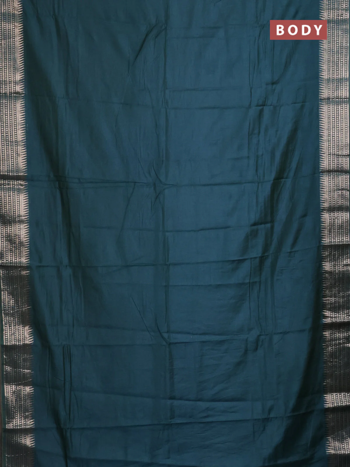 Semi mangalgiri saree peacock green with plain body and zari woven border - Image 2