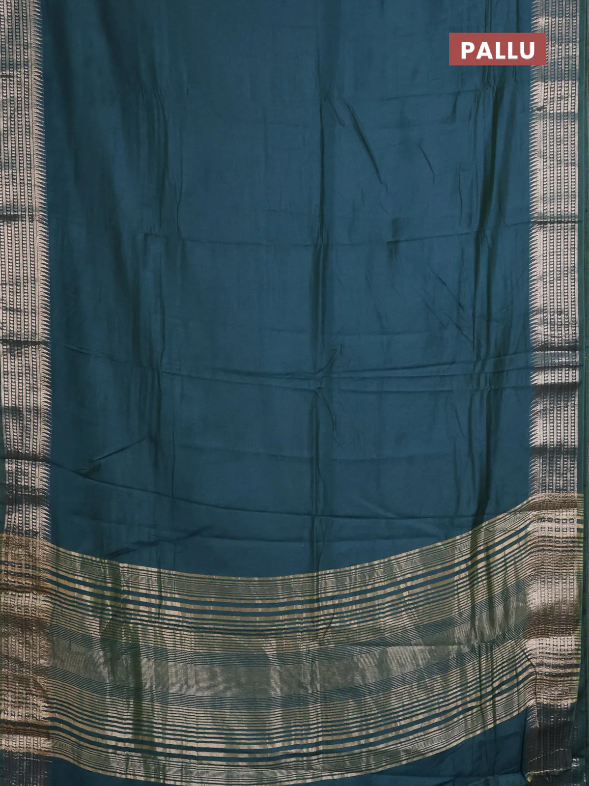 Semi mangalgiri saree peacock green with plain body and zari woven border - Image 3