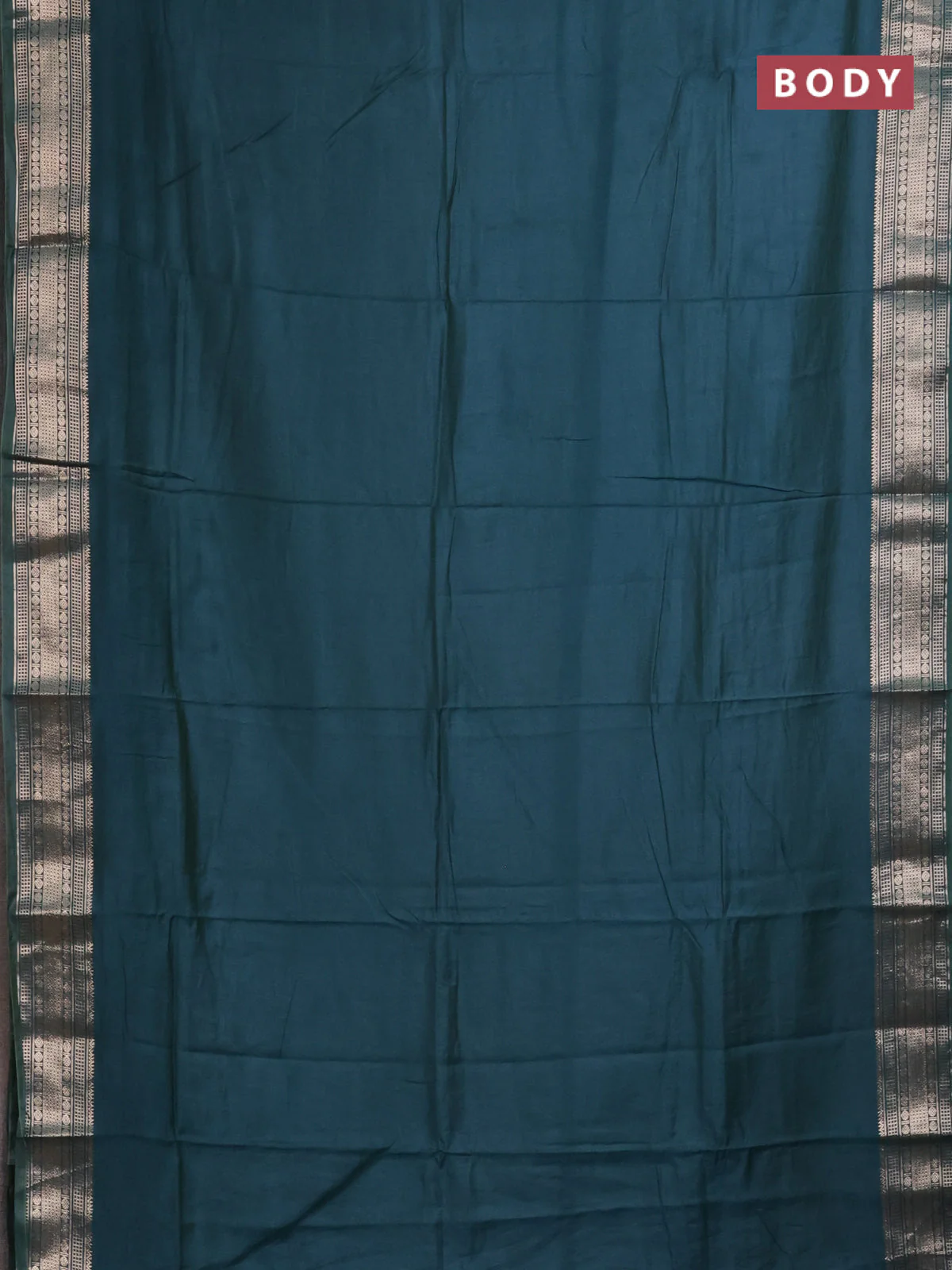 Semi mangalgiri saree peacock green with plain body and zari woven border - Image 2