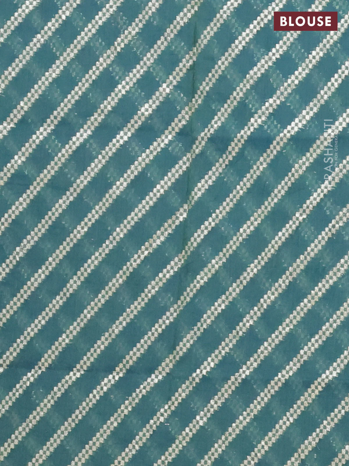 Semi mangalgiri saree peacock green with plain body and zari woven border - Image 4