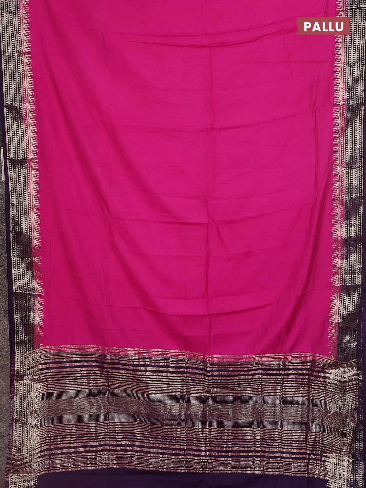 Semi mangalgiri saree pink and blue with plain body and zari woven border - Image 3