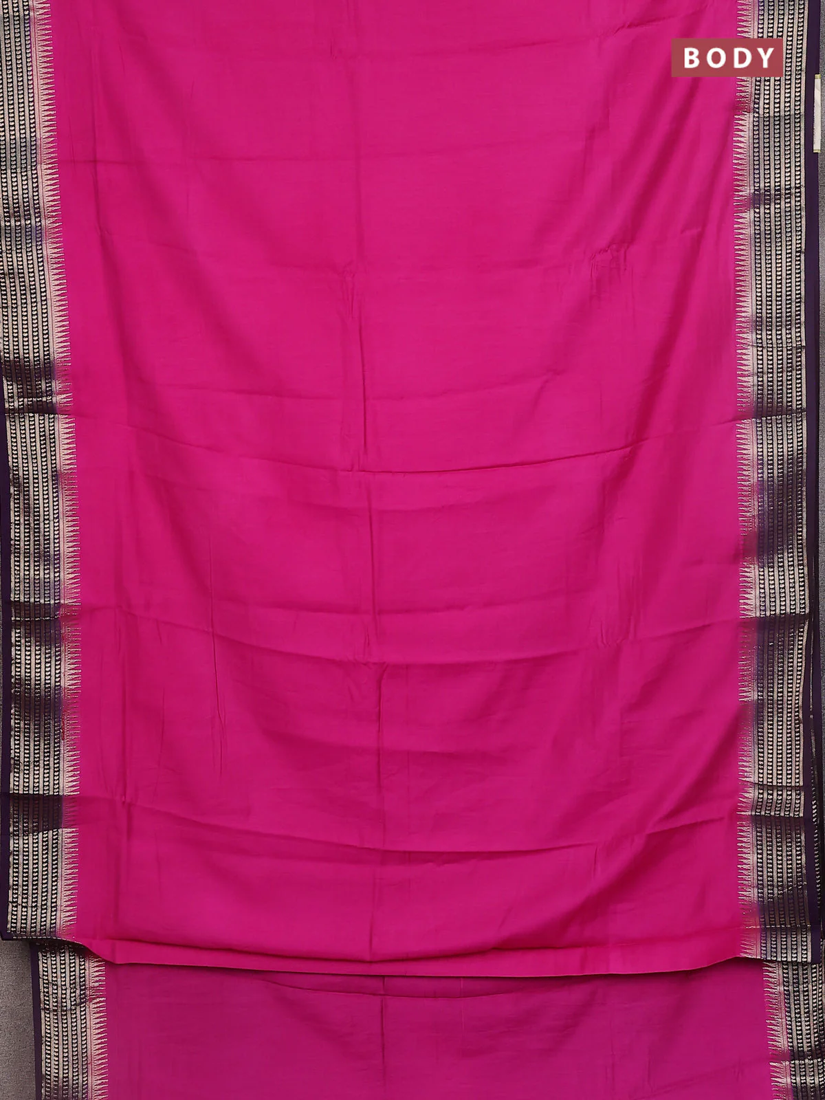 Semi mangalgiri saree pink and deep purple with plain body and zari woven border - Image 2
