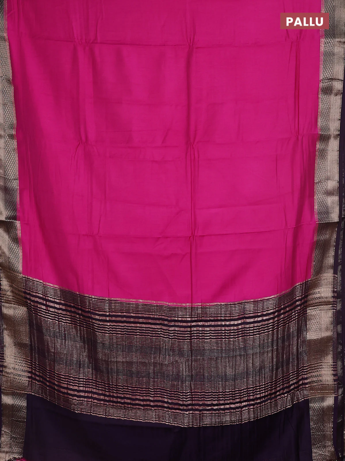 Semi mangalgiri saree pink and deep purple with plain body and zari woven border - Image 3