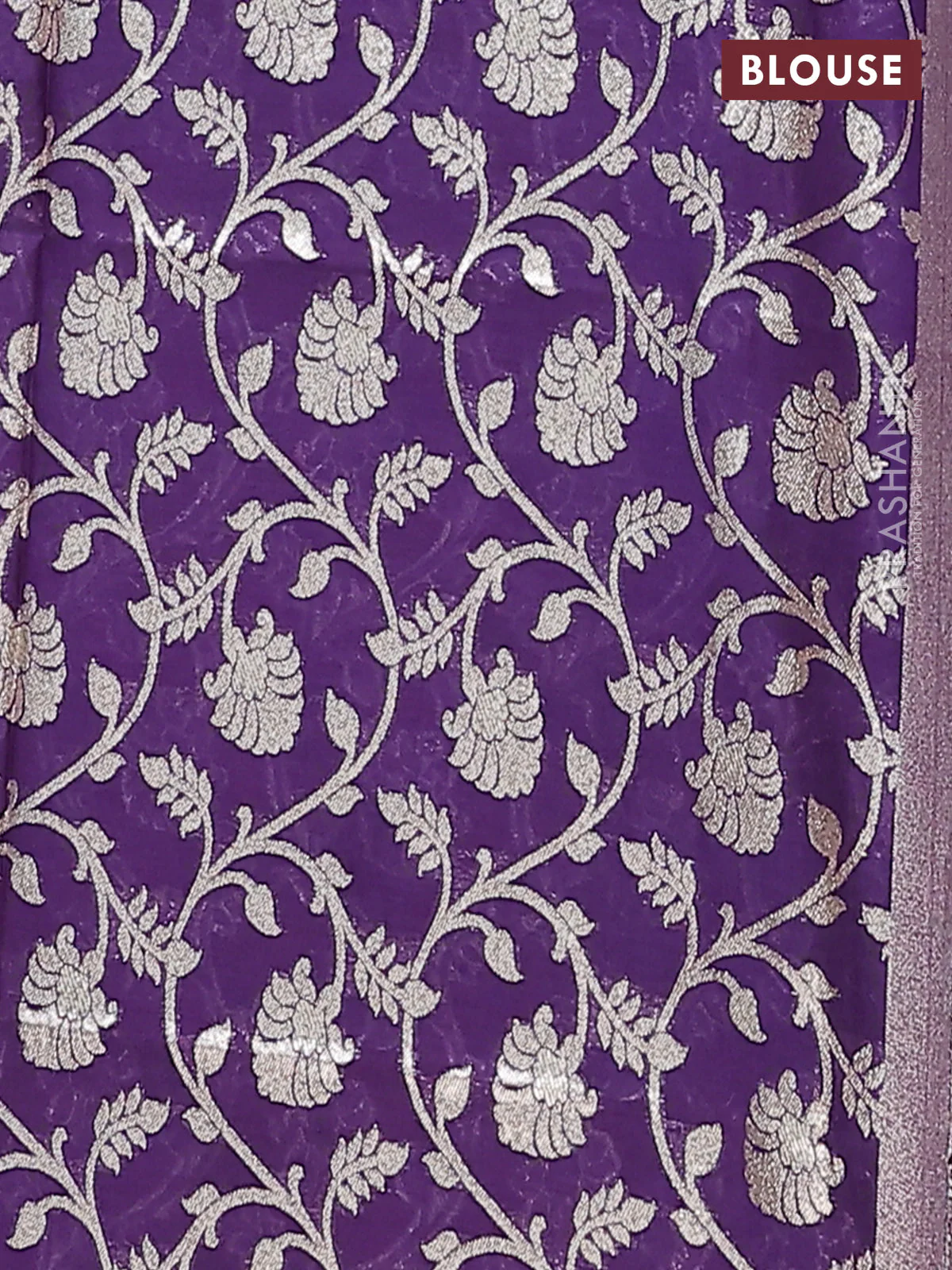 Semi mangalgiri saree pink and deep purple with plain body and zari woven border - Image 4
