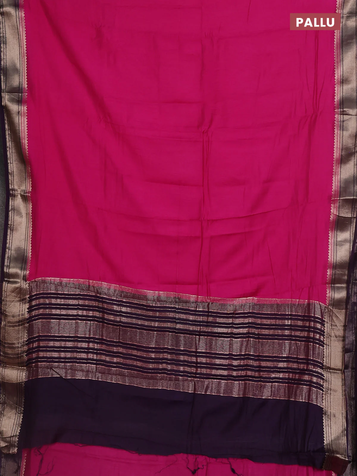 Semi mangalgiri saree pink and jamun shade with plain body and zari woven border - Image 3