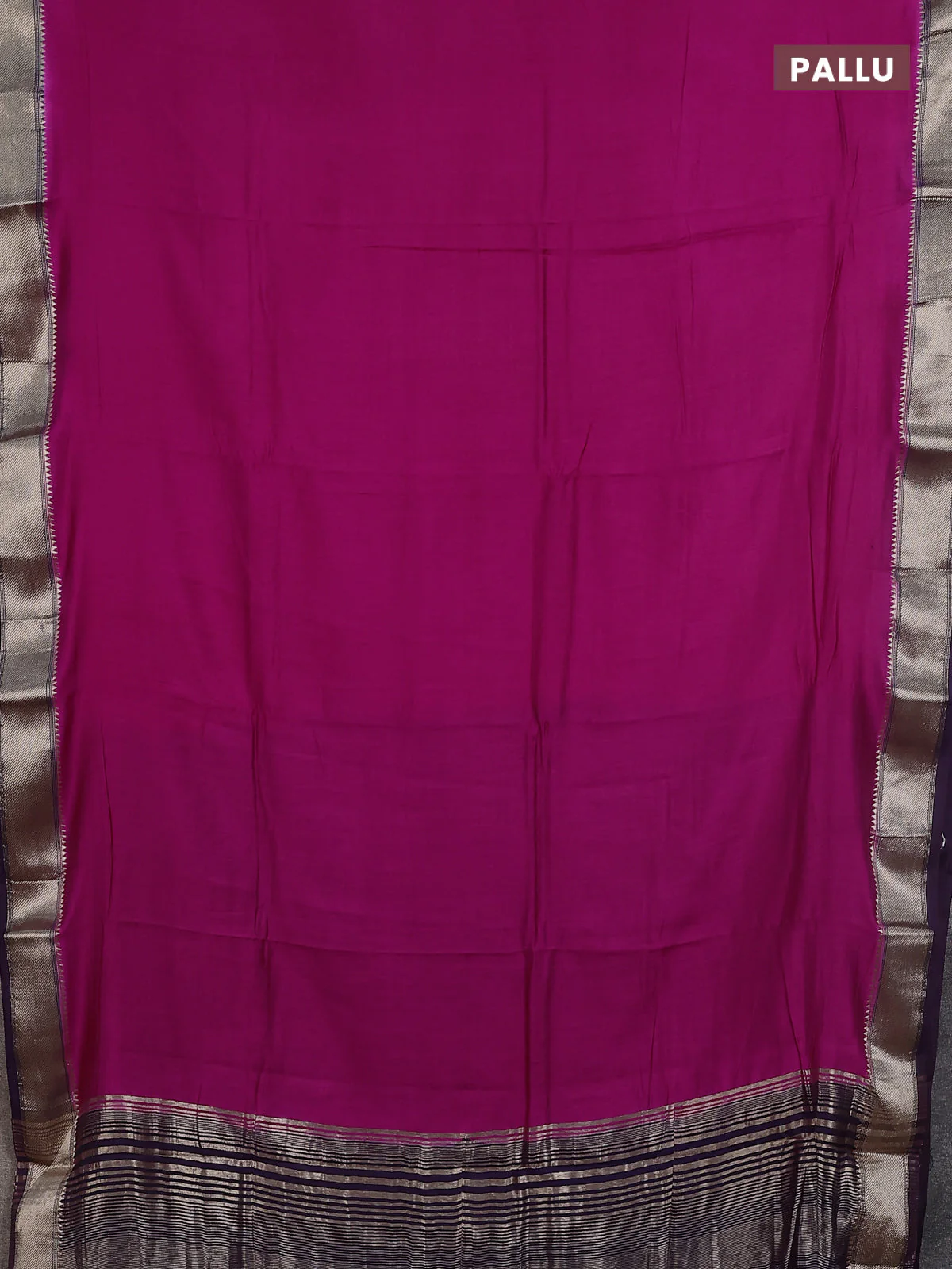 Semi mangalgiri saree pink and jamun shade with plain body and zari woven border - Image 3