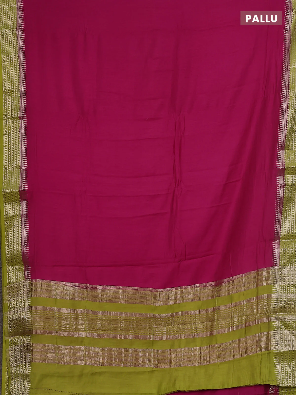 Semi mangalgiri saree pink and light green with plain body and zari woven border - Image 3