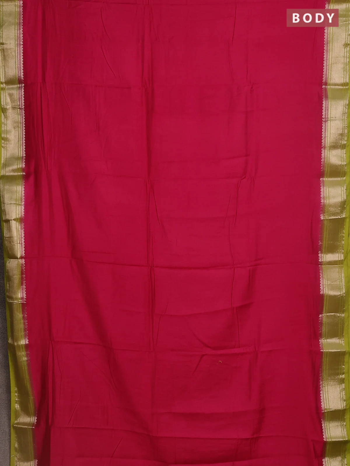 Semi mangalgiri saree pink and light green with plain body and zari woven border - Image 2