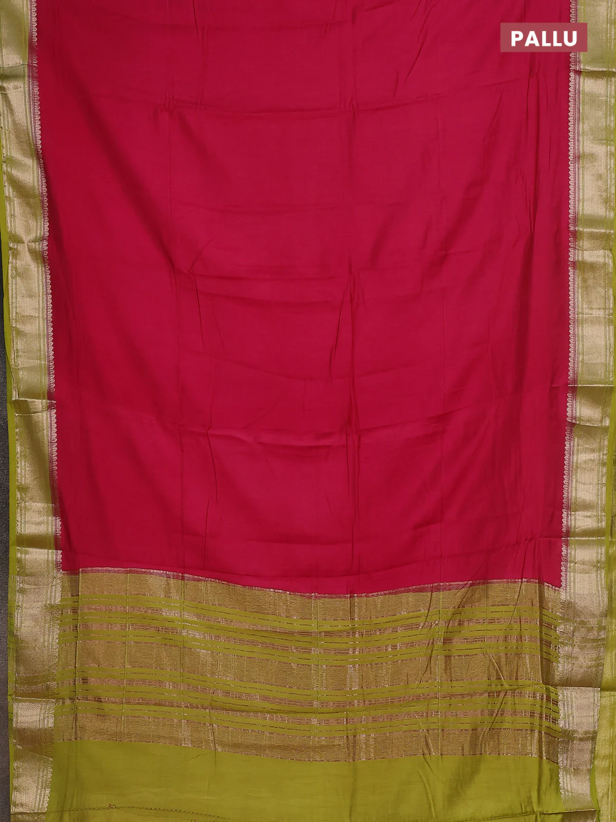 Semi mangalgiri saree pink and light green with plain body and zari woven border - Image 3
