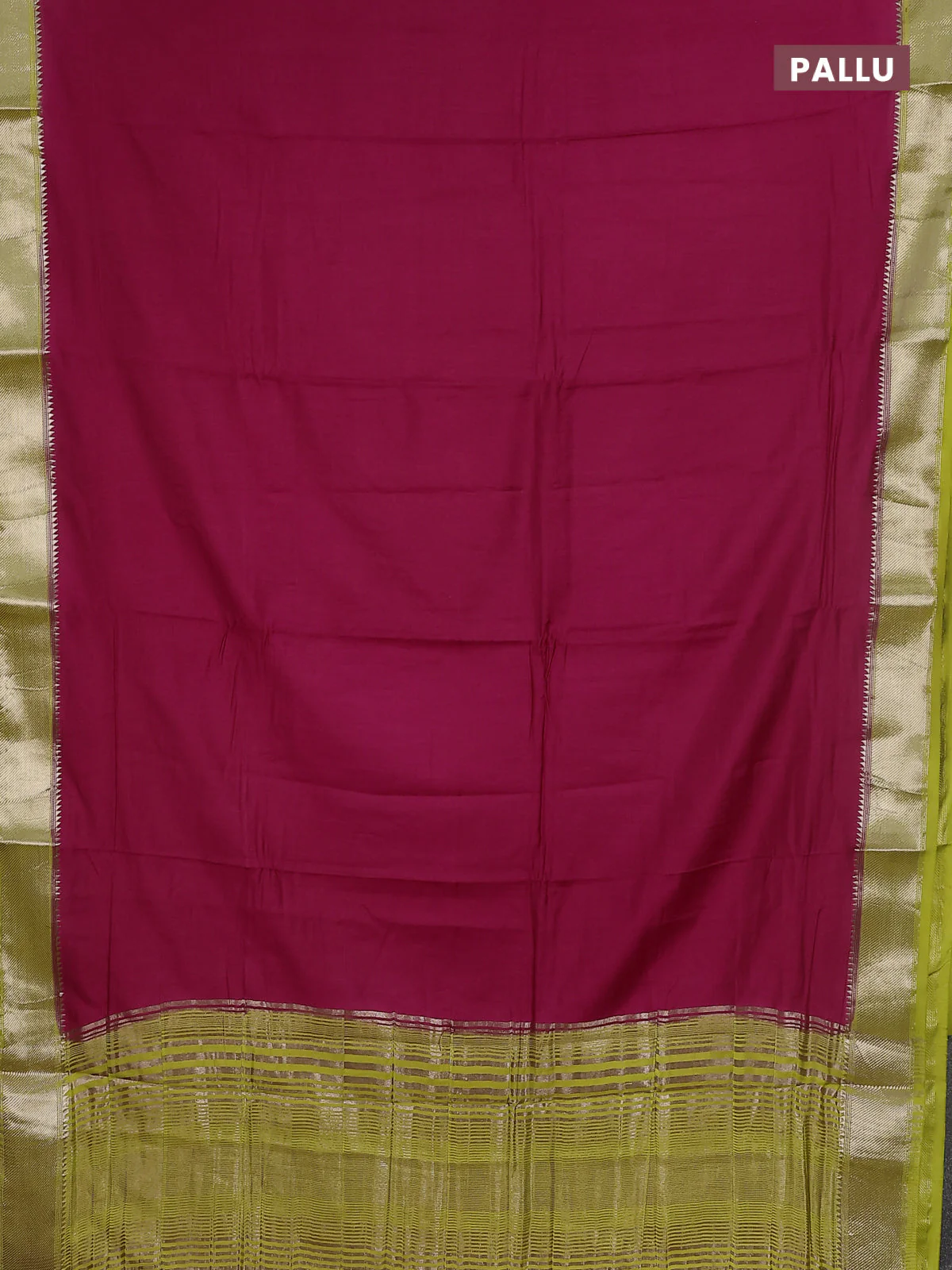 Semi mangalgiri saree pink and light green with plain body and zari woven border - Image 3