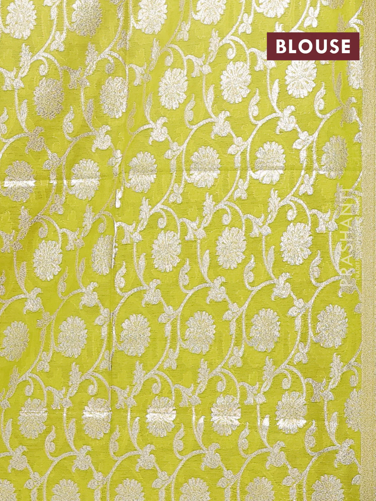 Semi mangalgiri saree pink and light green with plain body and zari woven border - Image 4
