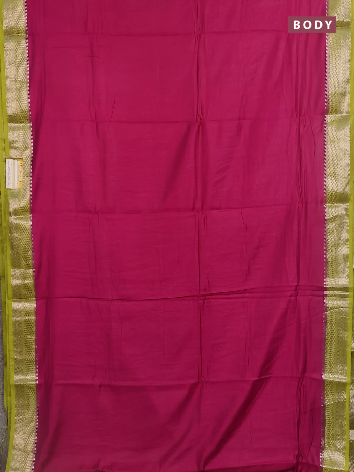 Semi mangalgiri saree pink and lime green with plain body and zari woven border - Image 2