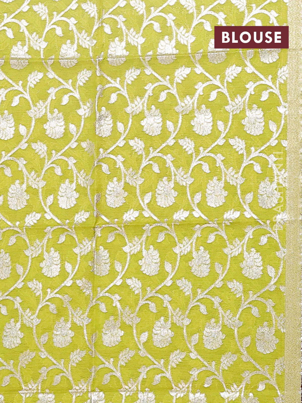 Semi mangalgiri saree pink and lime green with plain body and zari woven border - Image 4
