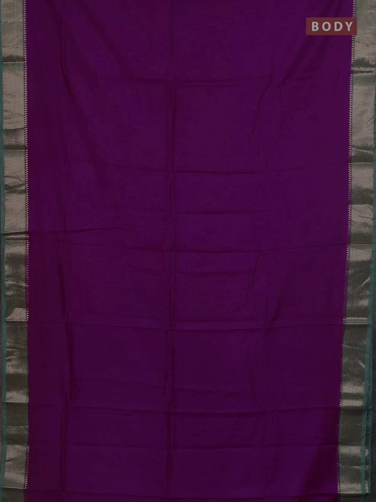 Semi mangalgiri saree purple and pastel green with plain body and zari woven border - Image 2