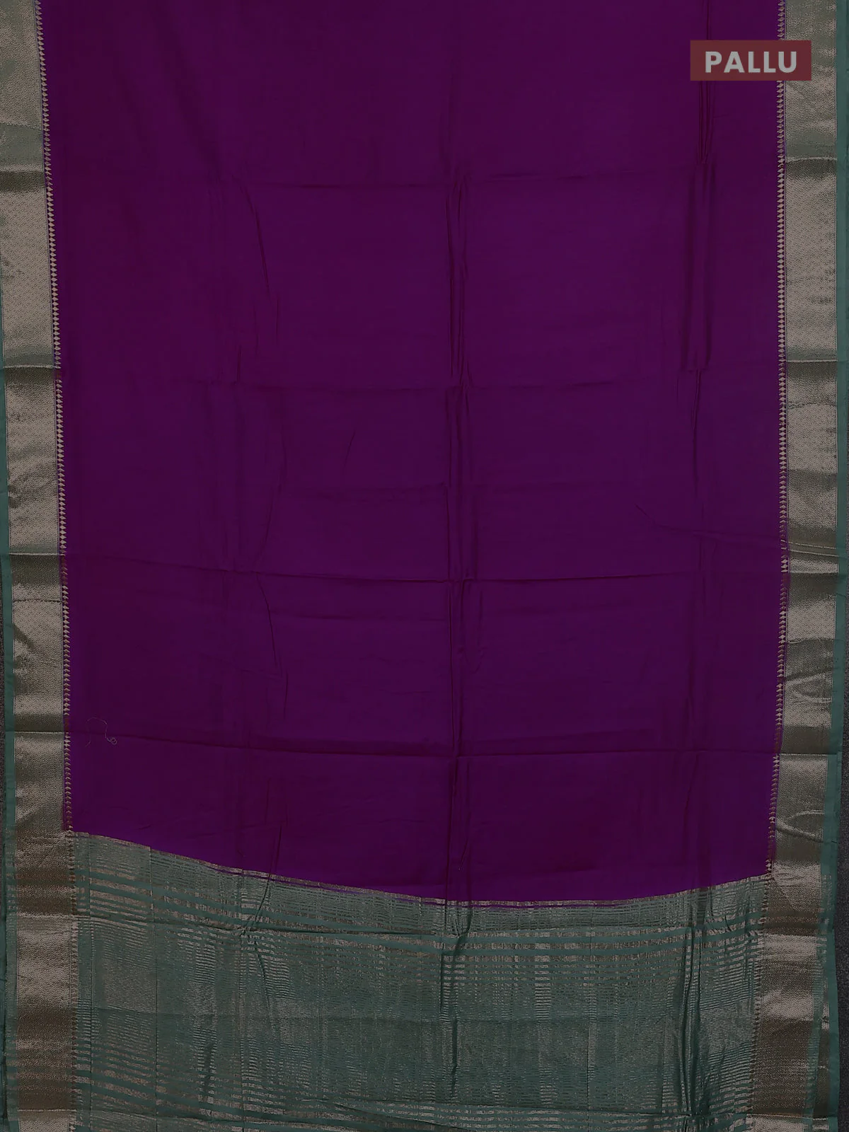 Semi mangalgiri saree purple and pastel green with plain body and zari woven border - Image 3