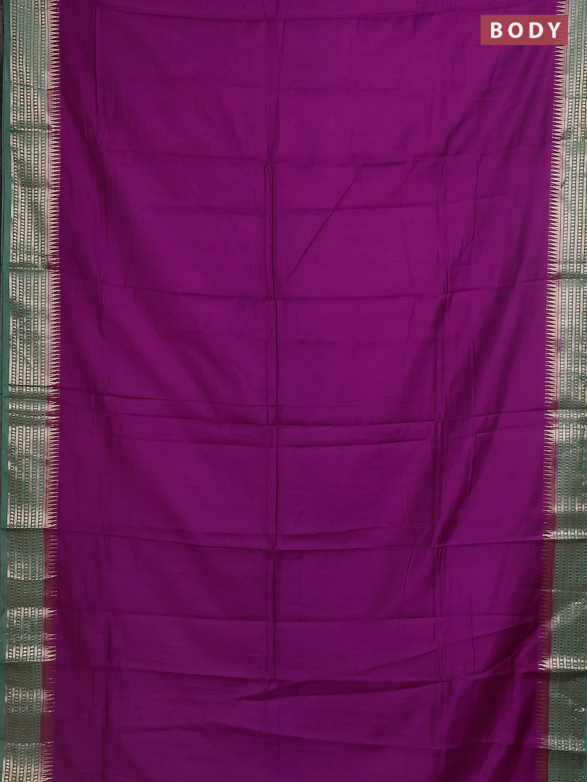 Semi mangalgiri saree purple shade and pastel green with plain body and zari woven border - Image 2