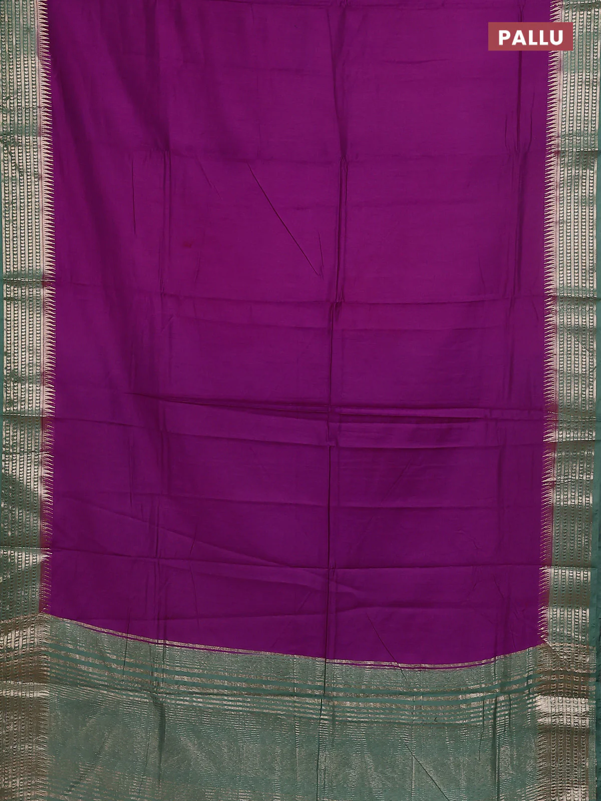 Semi mangalgiri saree purple shade and pastel green with plain body and zari woven border - Image 3