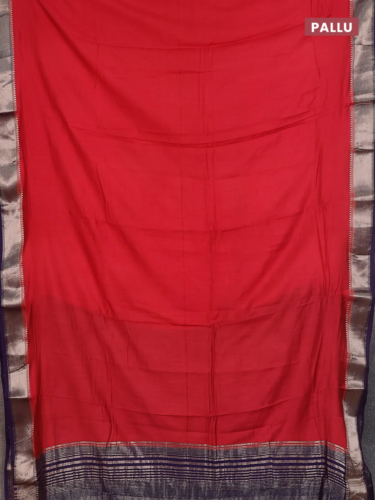 Semi mangalgiri saree red and purple with plain body and zari woven border - Image 3