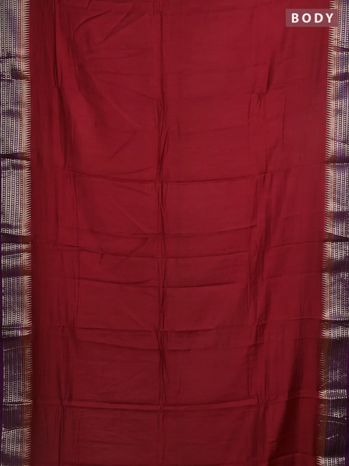 Semi mangalgiri saree red and purple with plain body and zari woven border - Image 2