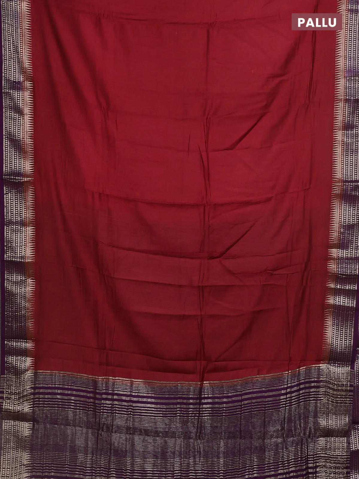Semi mangalgiri saree red and purple with plain body and zari woven border - Image 3