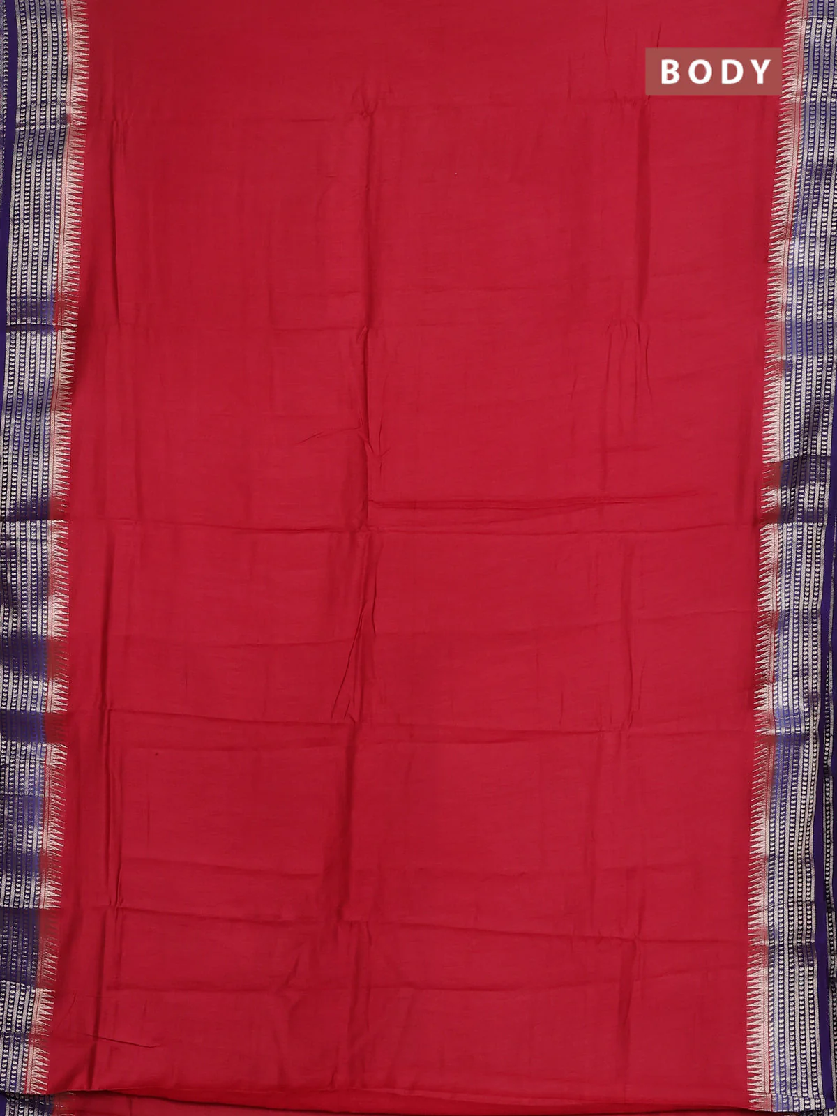 Semi mangalgiri saree red and purple with plain body and zari woven border - Image 2