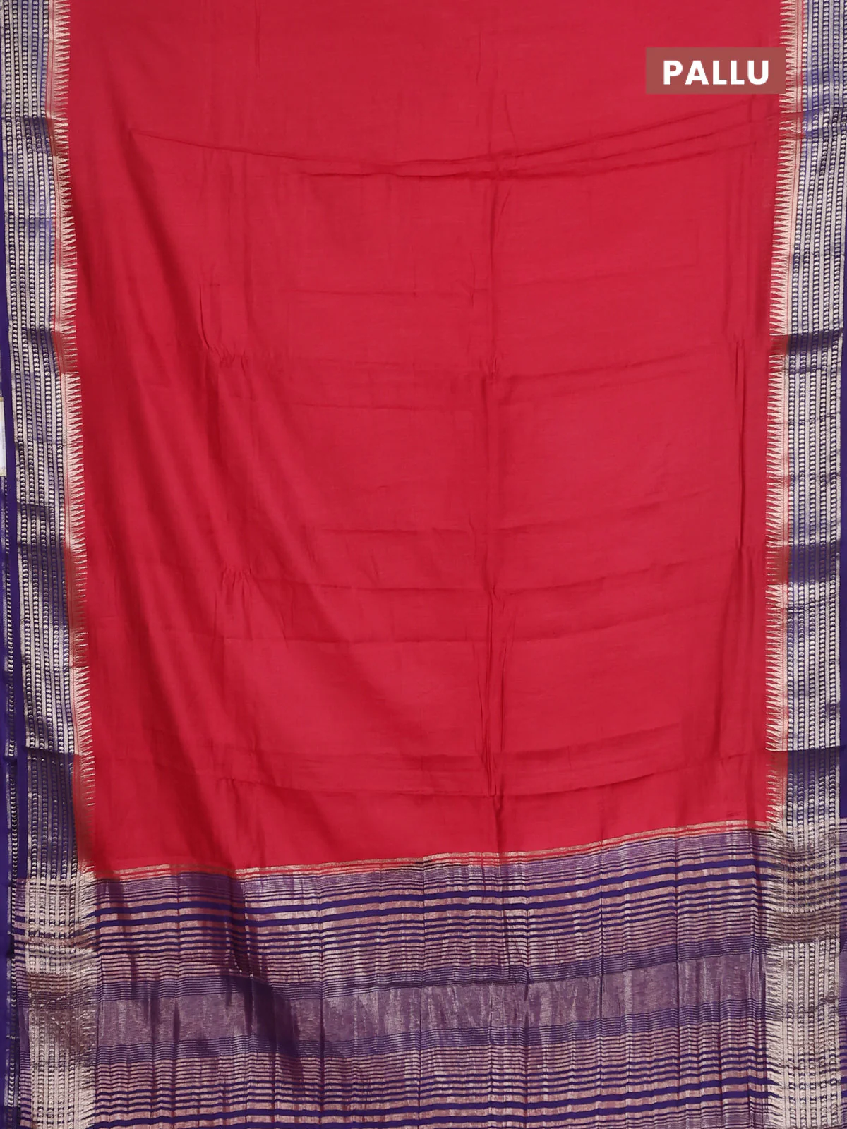 Semi mangalgiri saree red and purple with plain body and zari woven border - Image 3