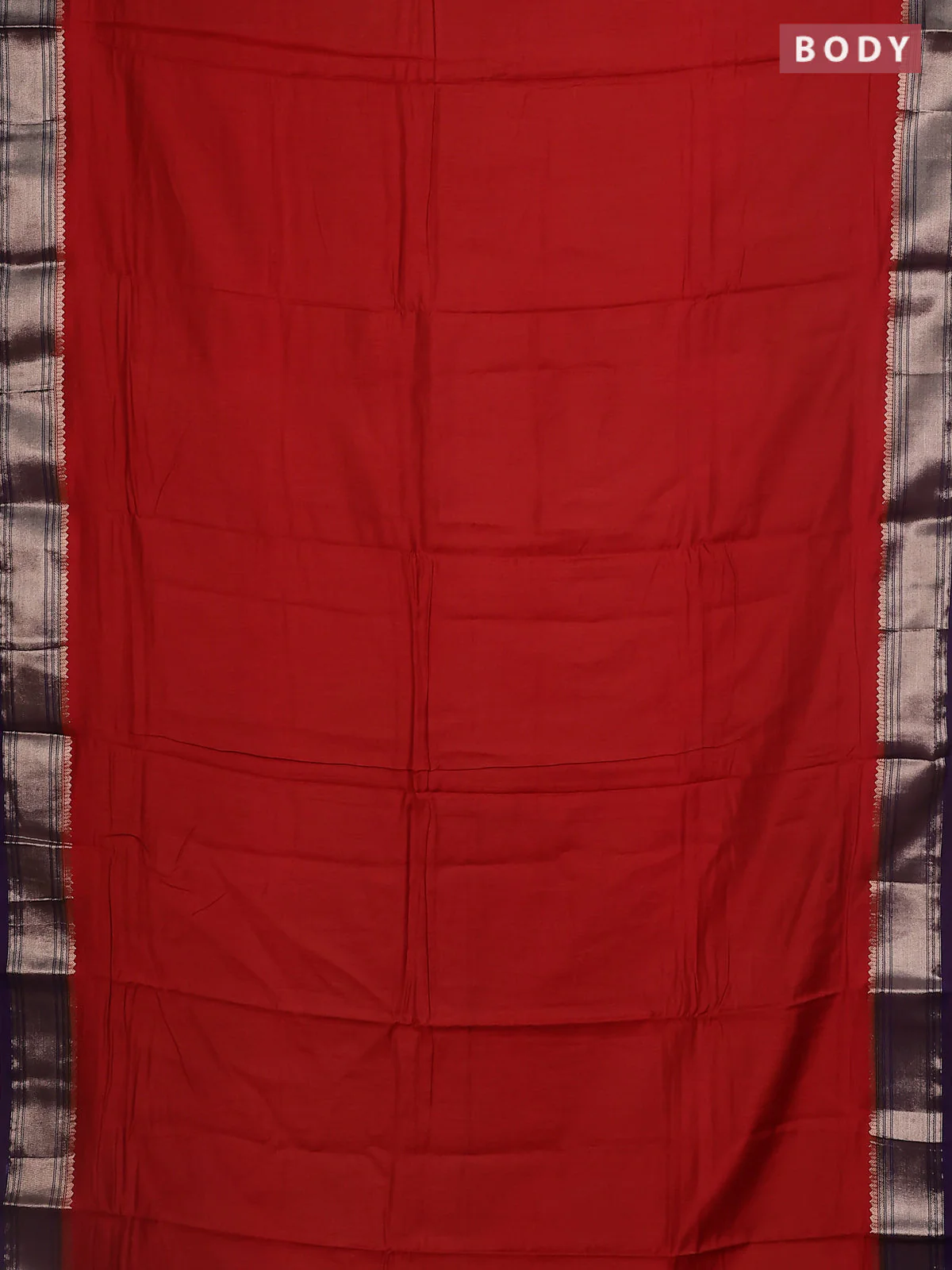 Semi mangalgiri saree red and violet with plain body and zari woven border - Image 2