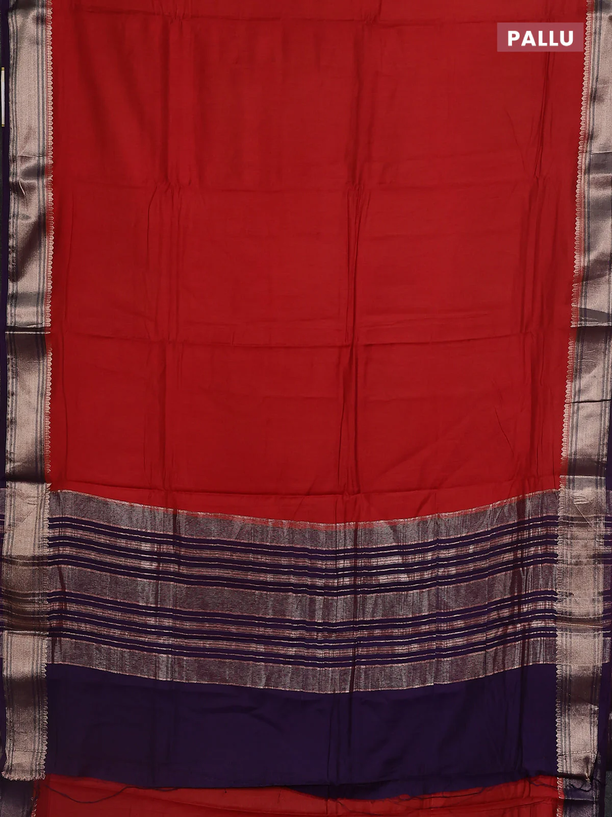Semi mangalgiri saree red and violet with plain body and zari woven border - Image 3
