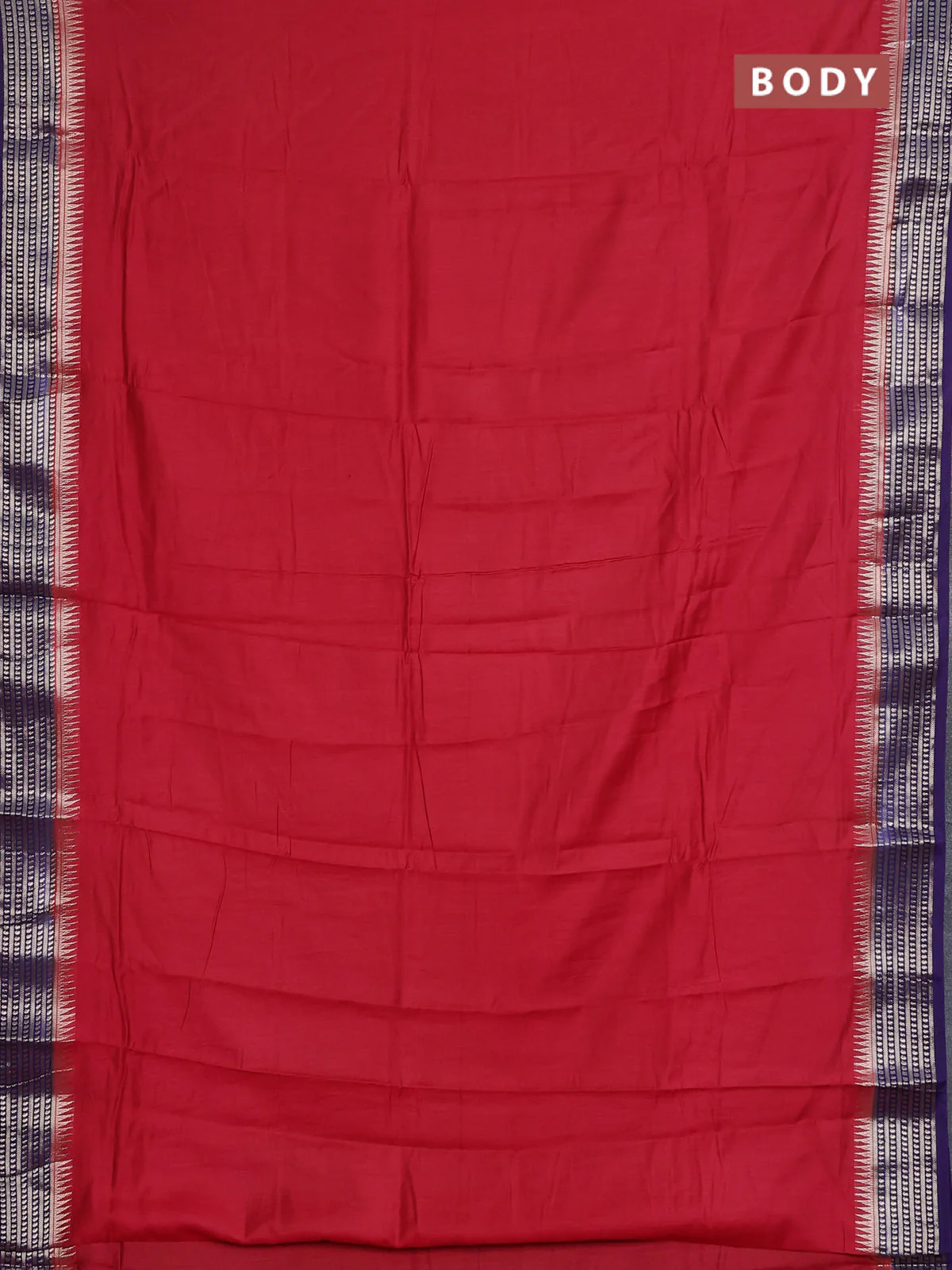 Semi mangalgiri saree red and violet with plain body and zari woven border - Image 2